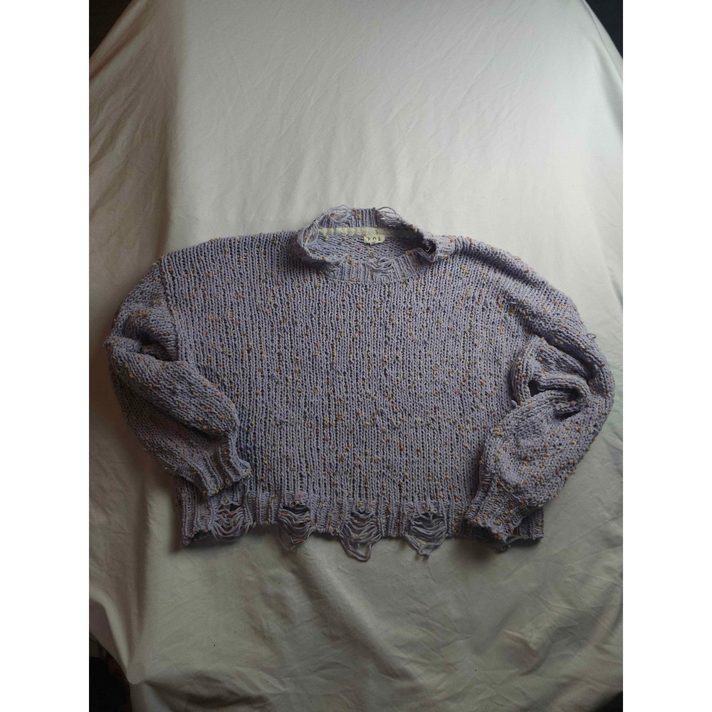 POL Lavender Confetti‎ Distressed Knit Sweater JST581 Purple Boho Chenille Large